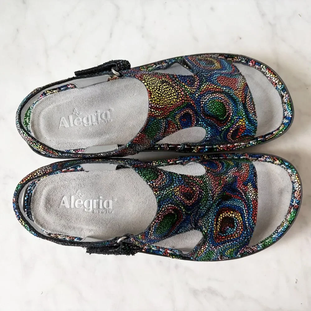 Alegria Viki Sandals Women's 39/8.5 Rainbow Cyclone Leather Comfort Slingback